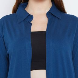 Hypernation Blue Solid Open Front Shrug image 2