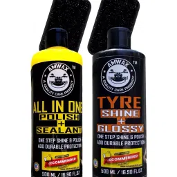 Amwax A500T500PLSFOAM All In One Polish and Sealant with Tyre Shine Glossy Foam 1000ml (Pack of 4)-18