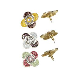 Anouk Set Of 3 Artificial Stones Studded and Beaded Meenakari Floral Shaped Studs image 4
