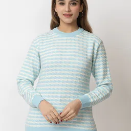 LEZA Women Striped Pullover with Embroidered Detail-image-78