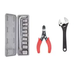 Hillgrove 10 Pcs Hex Socket Spanner Set, Wire Cutter & 203.2 mm (8 Inch) Adjustable Wrench Combo, HGCM412M1-4