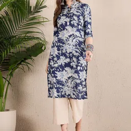Anouk Pure Cotton Floral Printed Mandarin Collar Straight Kurta-picture-27