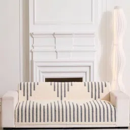 HomeCloud Grey & Cream-Coloured Solid Other 1 Piece Sofa Cover-image-8