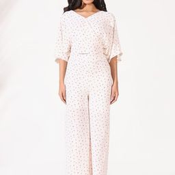 SHOWOFF Printed V-Neck Three-Quarter Sleeves Top With Palazzo-image-68