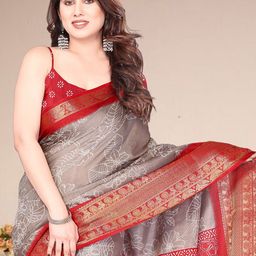 MAGNEITTA Floral Print Zari Block Print Saree image 3
