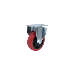 Muvall Castor Wheel Red Polyuretahane (PU) With Zinc Plated Pressed Mild Steel Castor Fixed Type 100 mm Dia. x 32 mm Width, PSTS F 100 32 RPUB-image-1