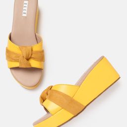 ELLE Yellow Solid Wedges with Suede Finish Knot Detail-1
