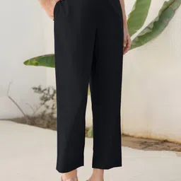 Janasya Women Relaxed Straight Leg Trousers-image-86