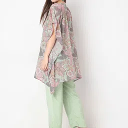 Ethnicity Floral Printed Thread Work Kaftan Kurta with Trousers and Camisole image 4