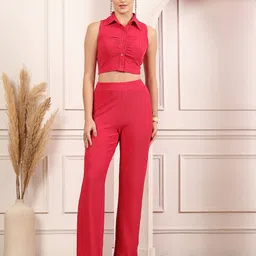 aayu Shirt Collar Sleeveless Top With Trouser-image-74