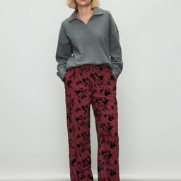 NEXT Women Velvet Floral Print Checked Trousers-picture-1