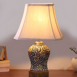 Aura Off White Frustum Shaped Wooden Table Lamp-picture-28