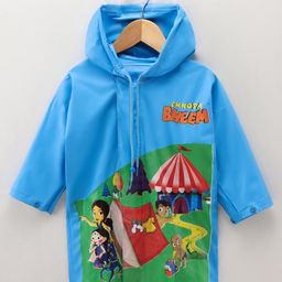 Babyhug Full Sleeves Hooded Raincoat Chhota Bheem Print - Blue-image-47