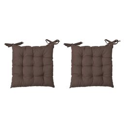 Angel Mommy Polycotton Decorative Damask Fabric Chairpad Back Support Seat Cushion with Ties and Handmade Quilting Set Of 2 Standard - Brown-24