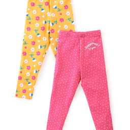 Babyhug Cotton Lycra Full Length Floral Printed Leggings Pack of 2 - Multicolour-image-99
