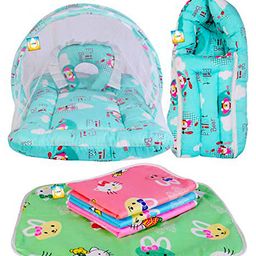Kwitchy New Born Baby Bedding Set Combo Mattress with Net Sleeping Bag & Plastic Sheets - Aqua Green-8