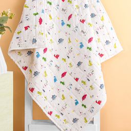Zoe Organic Cotton Baby Muslin AC Quilt Blanket Dino Print - Multicolour-image-4
