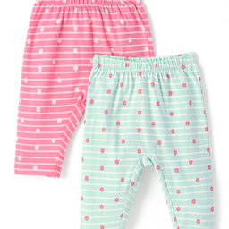 UCB Cotton Knit Full Length Leggings With Floral Print Pack Of 2- Pink-image-63
