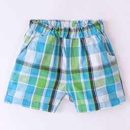 Ollypop Cotton Woven Knee Length Checkered Shorts - Aqua Blue & Light Green-image-40