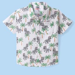 Babyhug Cotton Woven Half Sleeves Shirt With Zebra  Print - White-image-27