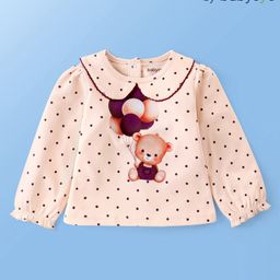 Babyoye 100% Cotton Knit Full Sleeves Peter Pan Collar Top With Polka Dot Print- Light Pink-image-20