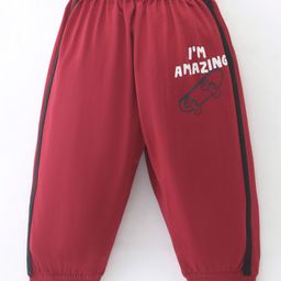 Tango Single Jersey Knit Full Length Lounge Pant with Text Print - Red-image-10