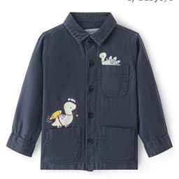 Babyoye Woven Full Sleeves Dino PrintedDenim Shirt -Charcoal Grey-image-3