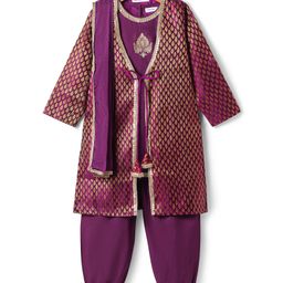 Babyoye Woven Floral Embroidered Kurti Salwar & Dupatta with Full Sleeve Foil Printed Jacket - Purple-picture-12