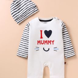 Mini Taurus Interlock Knit Full Sleeves Romper with Text Print & Cap - Blue & White-picture-22