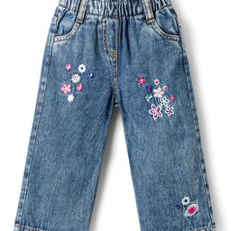 Babyoye 100% Cotton Denim Woven Full Length Jeans With Floral Embroidery - Navy Blue-picture-6