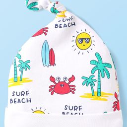 Babyhug Interlock Knit Beach Theme Printed Cap White - Diameter 10.5 cm-image-64