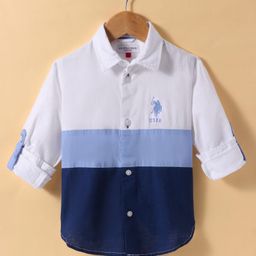 US Polo Assn Cotton Woven Full Sleeves Cut & Sew Shirt - White & Blue-image-60