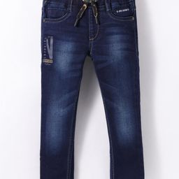 Ruff Full Length Washed Denim Jeans with Text Print - Navy Blue-image-40