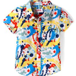 Babyhug Cotton Woven Half Sleeves Shirt with Abstract Print - White Blue & Navy Blue-image-44