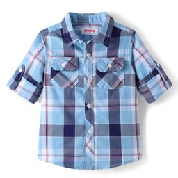 Babyhug 100% Cotton Woven Full Sleeves Checks Shirt - Blue-image-86