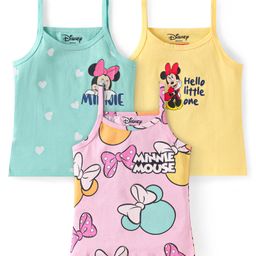 Babyhug Disney Single Jersey Knit Singlet Sleeves Slips with Minnie Mouse Family Graphics Pack of 3 -Pink Yellow & Light Blue-picture-16