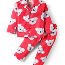 Rikidoos Cotton Woven Full Sleeves Koala Printed Coordinating Night Suit Set - Maroon-image-8
