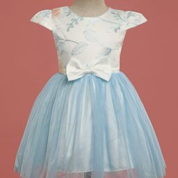 Mark & Mia Cap Sleeves Party Dress With Leaf Embroidery & Bow Applique - Light Blue-image-21