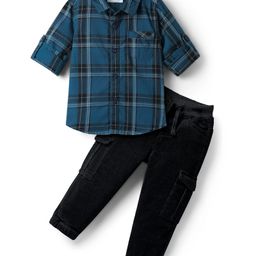 Babyhug Cotton Woven Full Sleeves Checks Shirt & Trouser Set - Royal Blue & Black-image-17