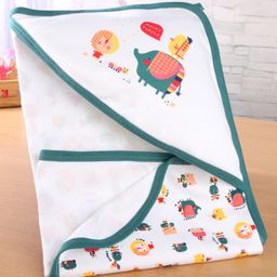 Simply Interlock Knit Hooded Towel With Animal Print L 80 x B 80 cm - Teal Blue-image-1