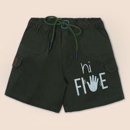Nino Togs Cotton Twill Hi Five Text Printed Cargo Shorts - Military Green-image-26