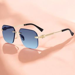 FUNGLASSES Unisex UV Protected Lens Rimless Square Sunglasses WH5580 RIMLESS BLUE-33