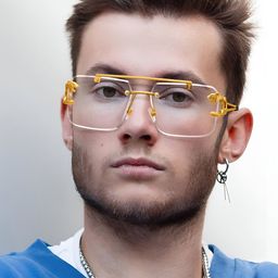 FUNGLASSES Unisex Rectangular Rimless Sunglasses with UV Protected Lens 5823 gold clear-15