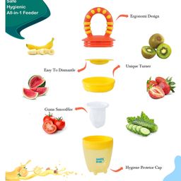 HAPPY BEAR Silicone Fruit Feeder With Extra Mesh|Fruit Nibbler With Extra Mesh|Bpa Free|Infant|Fruit Nibbler|Fruit Feeder|Fruit Nibbler For Infant(Blue-Yellow) image 4