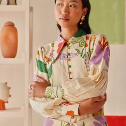 Sage by Mala Women Floral Print Shirt Collar Fit & Flare Maxi Dress-image-57