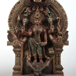 Exotic India Brown & Green Goddess Durga Religious Wooden Idol Showpiece-image-90