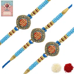 MEIRA JEWELLERY Set Of 3 Designer Rakhis With Greeting Card & Roli Chawal-18