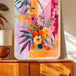SAF Pink & Yellow Single Modern Floral Still Life Wooden Wall Art-image-88