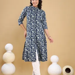 VASVI Floral Printed Mandarin Collar Kantha Work A-Line Kurta-picture-46