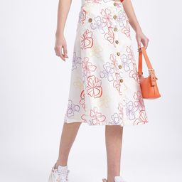 glitchez Floral Doodle Vibes A-Line Midi Skirt-image-36